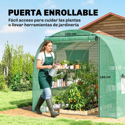 Outsunny Estufa de Exterior 2,8x2x1,9 m com Prateleiras Estufa Túnel com Porta Enrolável 6 Janelas de Rede, Cobertura PE e Estrutura em Aço Galvanizado Anti-UV, Impermeável Verde