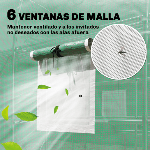 Outsunny Estufa de Exterior 2,8x2x1,9 m com Prateleiras Estufa Túnel com Porta Enrolável 6 Janelas de Rede, Cobertura PE e Estrutura em Aço Galvanizado Anti-UV, Impermeável Verde