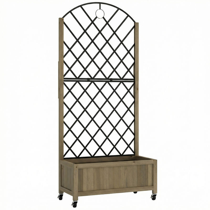 Outsunny jardinera de madera con enrejado metálico y ruedas, jardinera exterior grande para plantas trepadoras, macetero elevado para patio, terraza, 72x36x168 cm, carbonizado
