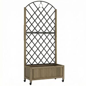 Outsunny Floreira de Madeira com Grade Metálica e Rodas Floreira Exterior Grande para Plantas Trepadeiras Vaso Elevado para Jardim Terraço 72x36x168 cm Carbonizado