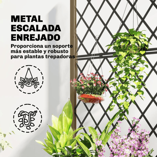 Outsunny Floreira de Madeira com Grade Metálica e Rodas Floreira Exterior Grande para Plantas Trepadeiras Vaso Elevado para Jardim Terraço 72x36x168 cm Carbonizado