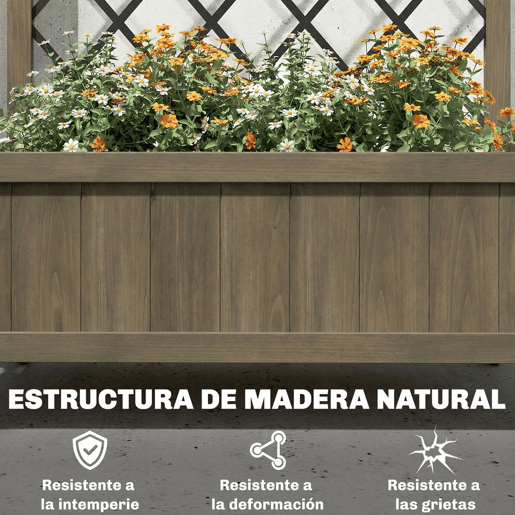 Outsunny Floreira de Madeira com Grade Metálica e Rodas Floreira Exterior Grande para Plantas Trepadeiras Vaso Elevado para Jardim Terraço 72x36x168 cm Carbonizado