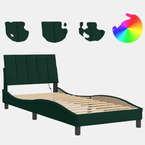 Estrutura de cama de solteiro simple com LED 90x200 cm veludo verde-escuro