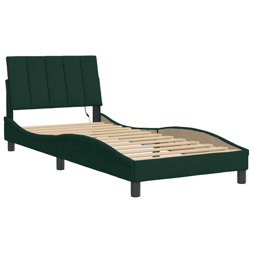 Estrutura de cama de solteiro simple com LED 90x200 cm veludo verde-escuro