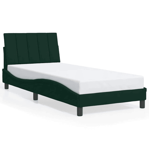 Estrutura de cama de solteiro simple com LED 90x200 cm veludo verde-escuro