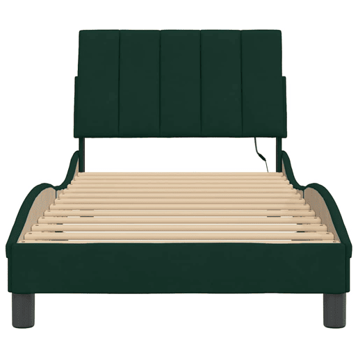 Estrutura de cama de solteiro simple com LED 90x200 cm veludo verde-escuro