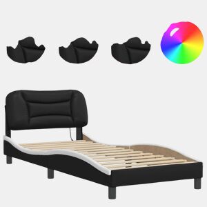 Estrutura de cama de solteiro para adultos com LED 80x200cm pretobranco