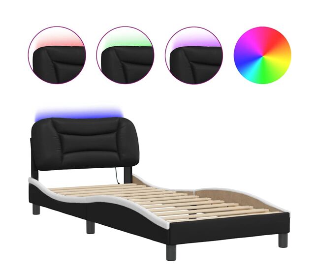 Estructura de cama individual para adultos con led negro blanco 80x200 cm