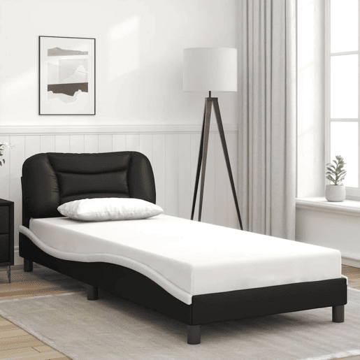 Estrutura de cama de solteiro para adultos com LED 80x200cm pretobranco
