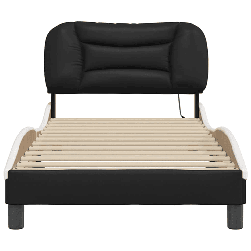 Estrutura de cama de solteiro para adultos com LED 80x200cm pretobranco