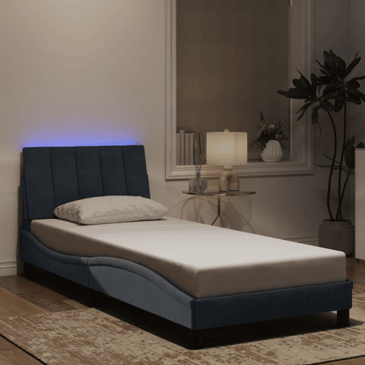 Estrutura de cama de solteiro simple com LED 90x200 cm veludo cinza-escuro