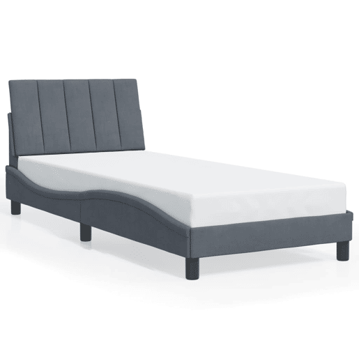 Estrutura de cama de solteiro simple com LED 90x200 cm veludo cinza-escuro