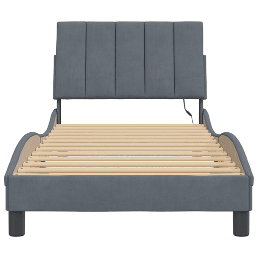 Estrutura de cama de solteiro simple com LED 90x200 cm veludo cinza-escuro