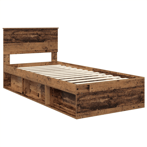 Estrutura de cama de solteiro para adultos Madeira antiga 90 x 190 cm Madeira processada