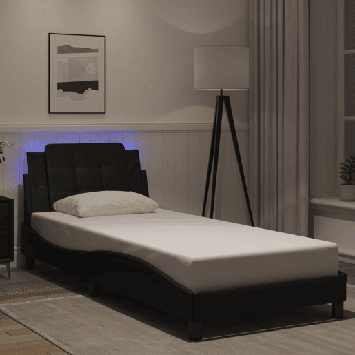 Estrutura de cama de solteiro para adultos com LED Zadar 90x190 cm preto