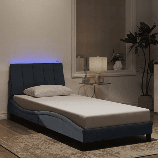 Estrutura de cama de solteiro simple com LED 90x190 cm veludo cinzento-escuro