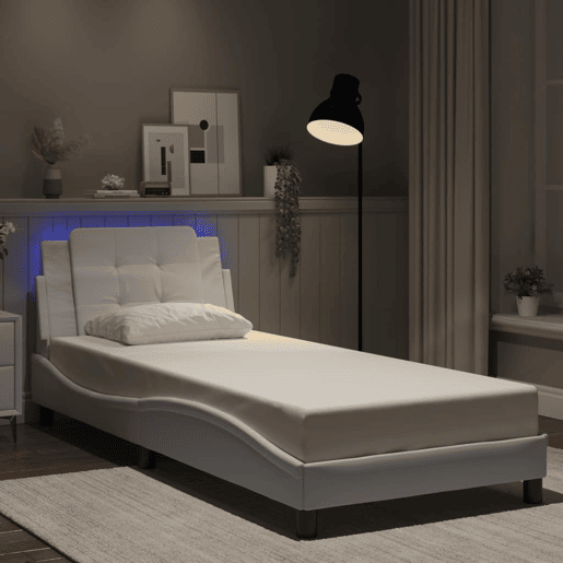 Estrutura de cama de solteiro para adultos com LED Zadar 90x190cm branco