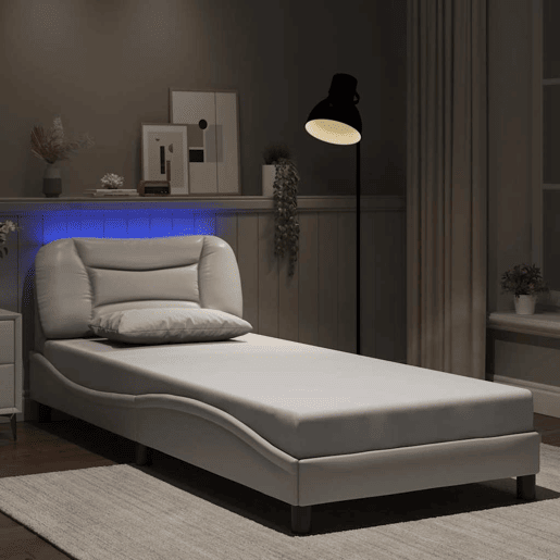 Estrutura de cama de solteiro para adultos com LED 80x200cm branco