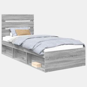 Estrutura de cama de solteiro com cabeceira - Cinza Sonoma 90 x 200 cm