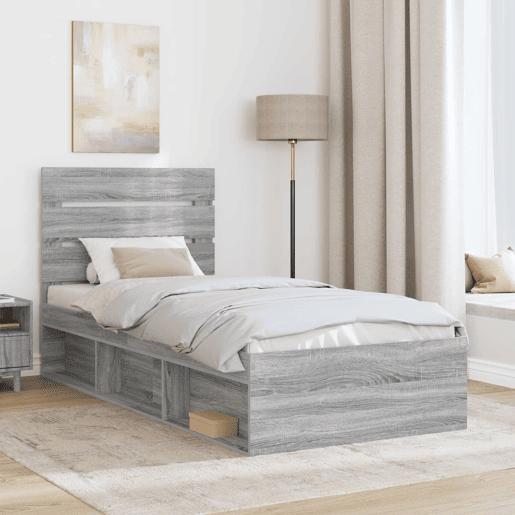 Estrutura de cama de solteiro com cabeceira - Cinza Sonoma 90 x 200 cm