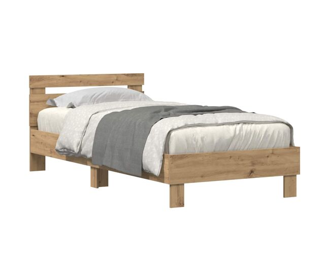 Estructura de cama individual para adultos con led roble artesanal 90 x 190 cm