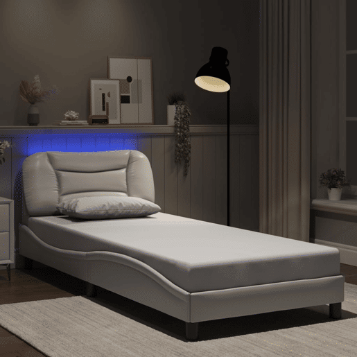 Estrutura de cama de solteiro para adultos com LED 90x190cm branco