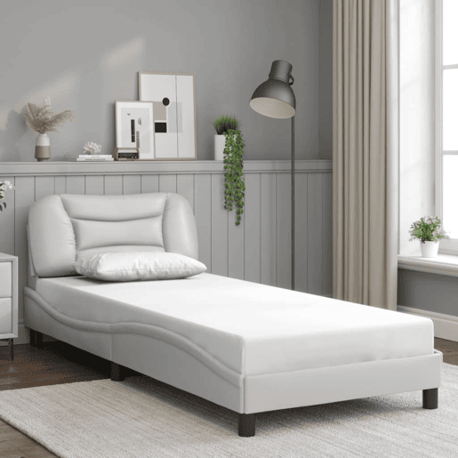 Estrutura de cama de solteiro para adultos com LED 90x190cm branco