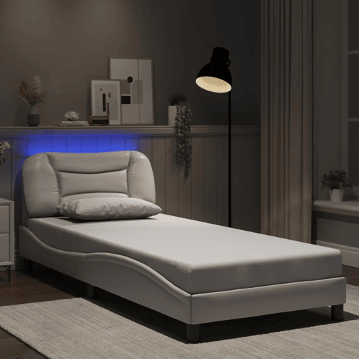 Estrutura de cama de solteiro para adultos com LED 90x200cm branco