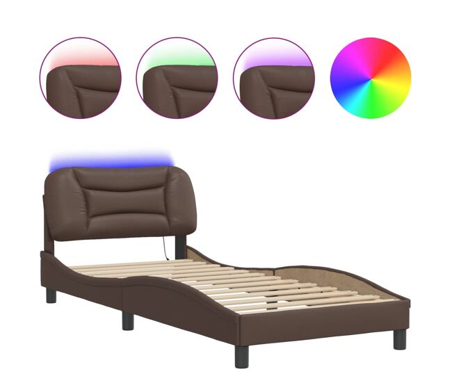 Estructura de cama individual para adultos con led marrón 90x200 cm