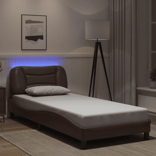 Estrutura de cama de solteiro para adultos com LED 90x200 cm castanho