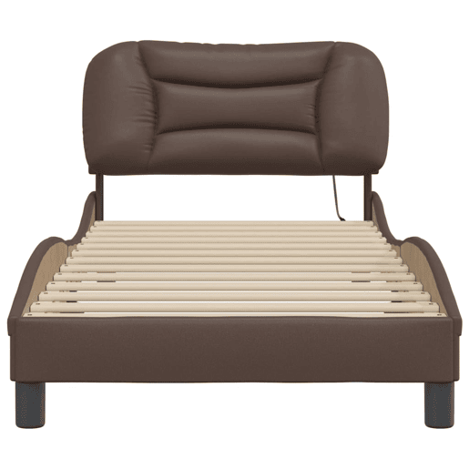 Estrutura de cama de solteiro para adultos com LED 90x200 cm castanho
