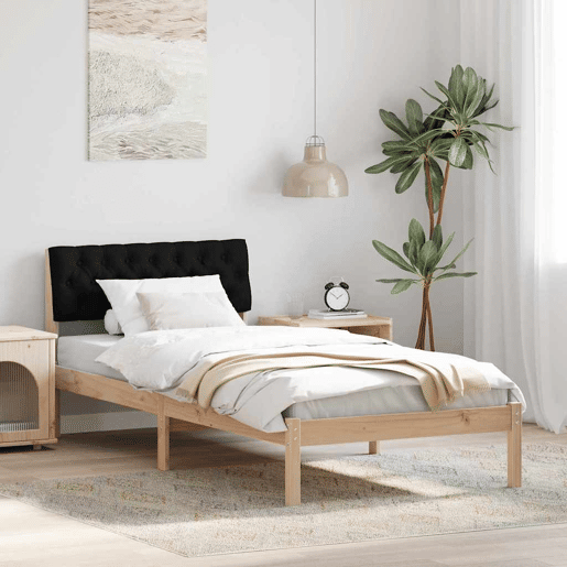 Estrutura de cama de solteiro simple com cabeceira - Castanho e preto 90 x 190 cm