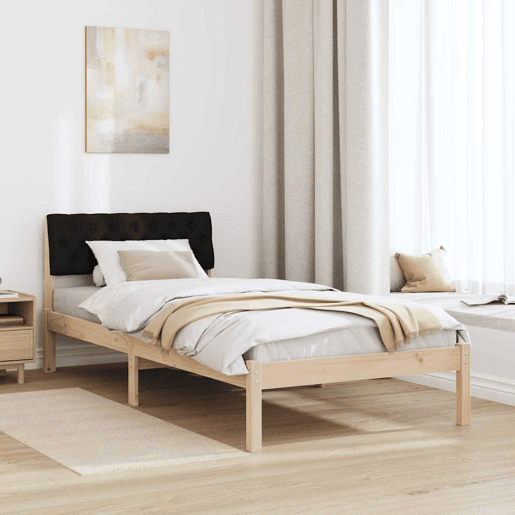 Estrutura de cama de solteiro simple com cabeceira - Castanho e preto 90 x 190 cm