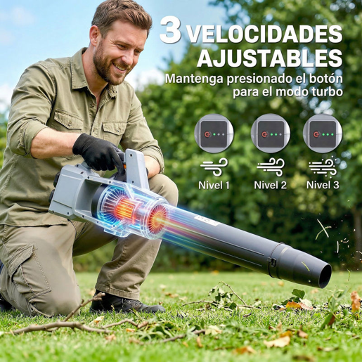 Outsunny Soprador de Folhas sem Fios 36V (2x18V) com 2 Baterias de 4.0Ah e Carregador, Motor sem Escovas 1000W, Modo Turbo, 3 Velocidades, Soprador Elétrico Leve para Jardim, Folhas, Pó e Neve