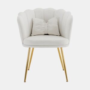 Poltrona moderna de veludo - Design com encosto em forma de pétalas, pernas metálicas douradas, almofada em forma de borboleta - Bege