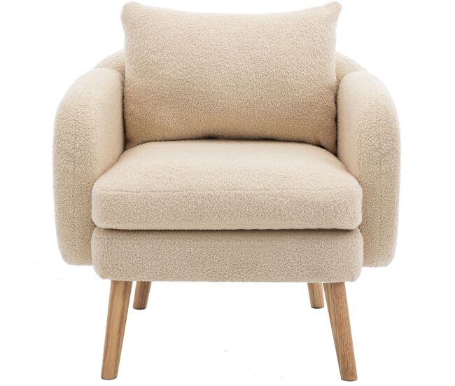 Sillón de tejido de rizo francés con cojín grueso - patas de madera maciza - beige