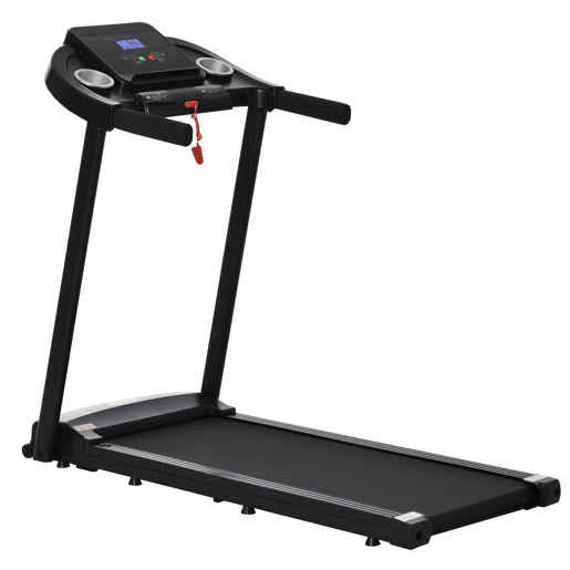 HOMCOM Passadeira para Casa 1-12 KMH 1,5HP Caminhar e Correr Elétrica com 12 Programas Rodas Ecrã LED Suporte para Telemóvel e 2 Suportes para Copos para Uso em Casa ou Escritório