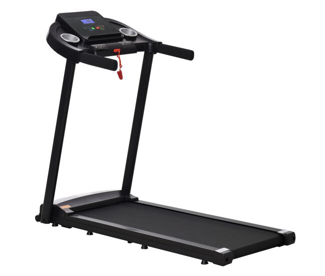 Homcom cinta de correr para casa, 1-12 km/h 1,5hp, andar caminadora eléctrica con 12 programas preestablecidos, ruedas, pantalla led, soporte para