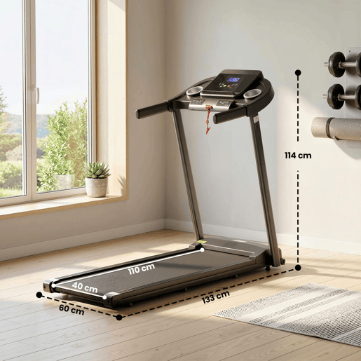 HOMCOM Passadeira para Casa 1-12 KMH 1,5HP Caminhar e Correr Elétrica com 12 Programas Rodas Ecrã LED Suporte para Telemóvel e 2 Suportes para Copos para Uso em Casa ou Escritório