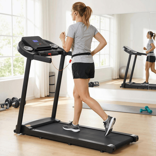 HOMCOM Passadeira para Casa 1-12 KMH 1,5HP Caminhar e Correr Elétrica com 12 Programas Rodas Ecrã LED Suporte para Telemóvel e 2 Suportes para Copos para Uso em Casa ou Escritório
