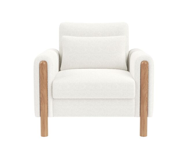 Sillón moderno de brazos - sillón individual con cojín grueso, suave acolchado - blanco