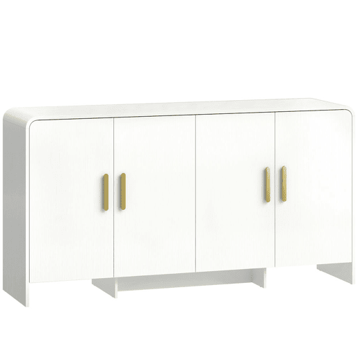 HOMCOM Aparador de Cozinha Armário de Cozinha com 4 Prateleiras 4 Portas com Fecho Suave Bordas Arredondadas Aparador para Sala de Jantar Móvel para TV de 72 Polegadas 152x40x80 cm Branco