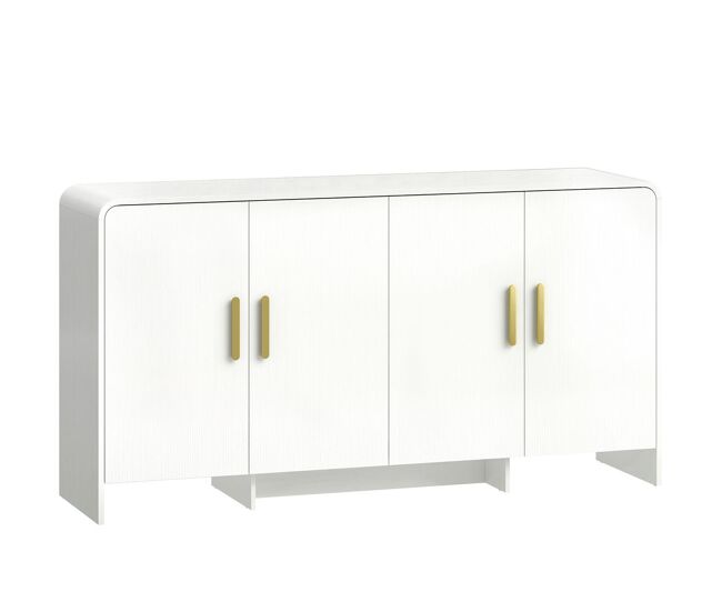 Homcom aparador de cocina, armario de cocina con 4 estantes, 4 puertas de cierre suave, bordes redondeados, aparador para comedor, mueble para tv de 72 pulgadas, 152x40x80 cm, blanco