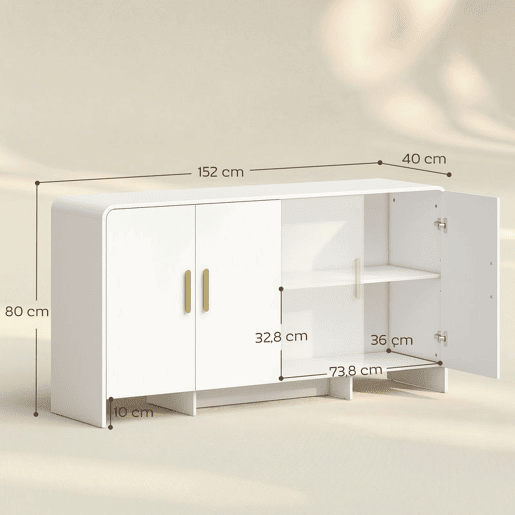 HOMCOM Aparador de Cozinha Armário de Cozinha com 4 Prateleiras 4 Portas com Fecho Suave Bordas Arredondadas Aparador para Sala de Jantar Móvel para TV de 72 Polegadas 152x40x80 cm Branco