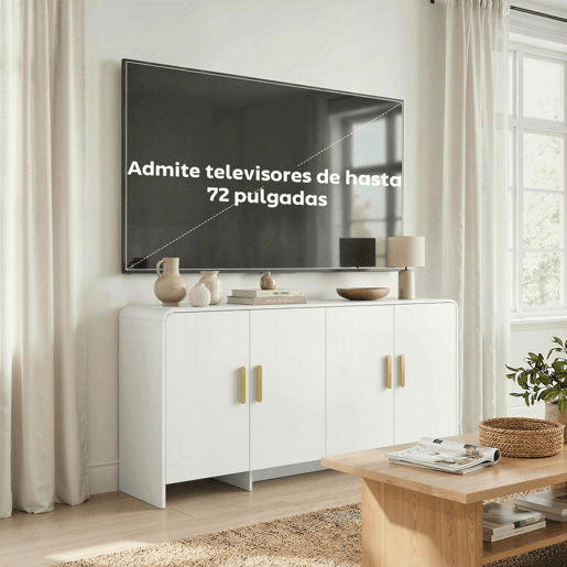 HOMCOM Aparador de Cozinha Armário de Cozinha com 4 Prateleiras 4 Portas com Fecho Suave Bordas Arredondadas Aparador para Sala de Jantar Móvel para TV de 72 Polegadas 152x40x80 cm Branco