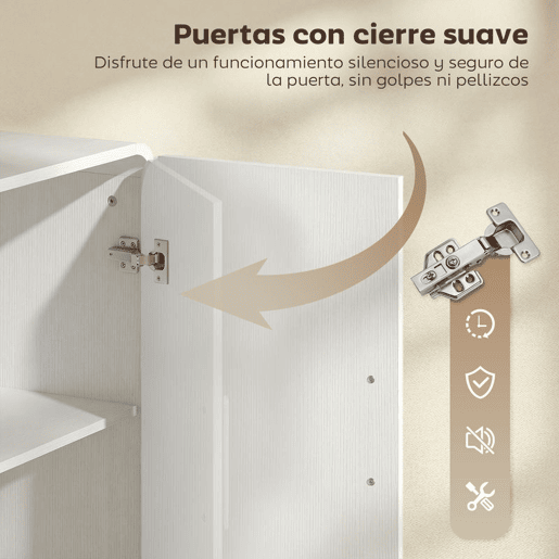 HOMCOM Aparador de Cozinha Armário de Cozinha com 4 Prateleiras 4 Portas com Fecho Suave Bordas Arredondadas Aparador para Sala de Jantar Móvel para TV de 72 Polegadas 152x40x80 cm Branco