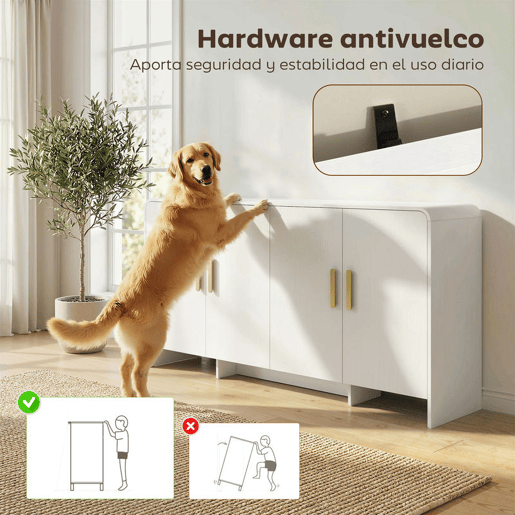 HOMCOM Aparador de Cozinha Armário de Cozinha com 4 Prateleiras 4 Portas com Fecho Suave Bordas Arredondadas Aparador para Sala de Jantar Móvel para TV de 72 Polegadas 152x40x80 cm Branco