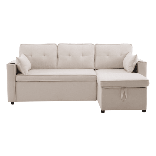Sofá-cama em forma de L - design moderno, com arrumação e porta-copos - Bege