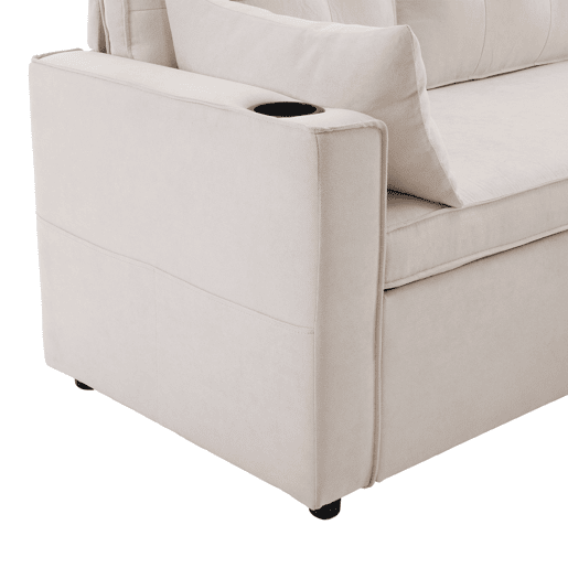 Sofá-cama em forma de L - design moderno, com arrumação e porta-copos - Bege