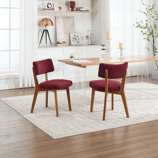 Cadeira de jantar (2 unidades) - estilo moderno mid-century, pernas de madeira, assento estofado - vermelho vinho